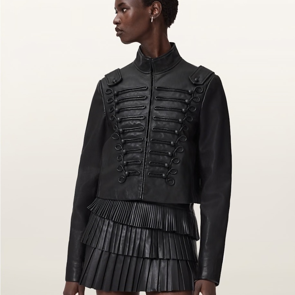 All Saints Black Leather Military Jacket